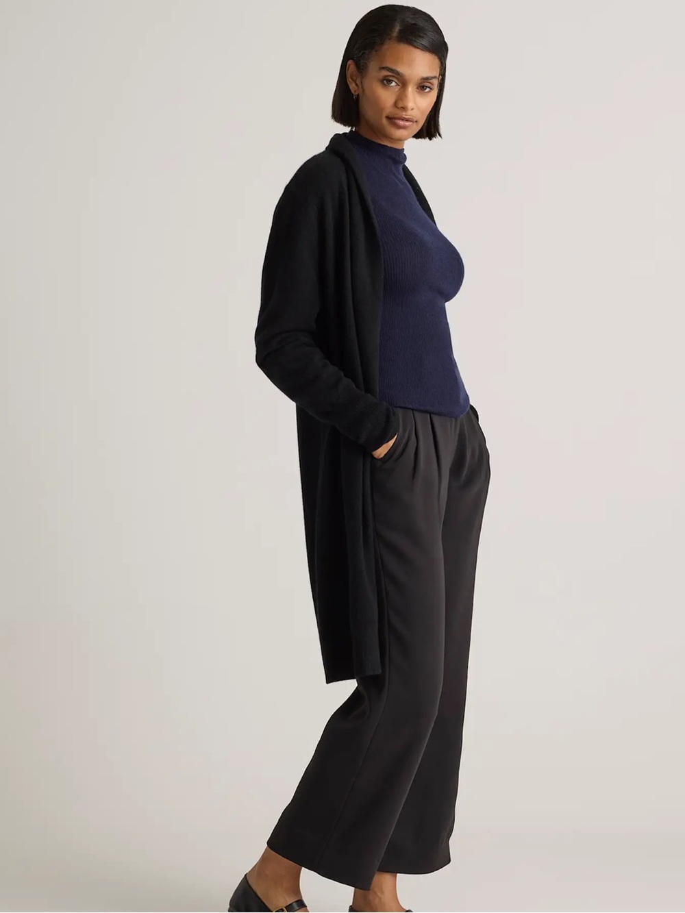 Quince Mongolian Cashmere Duster Cardigan Sweater Black XL